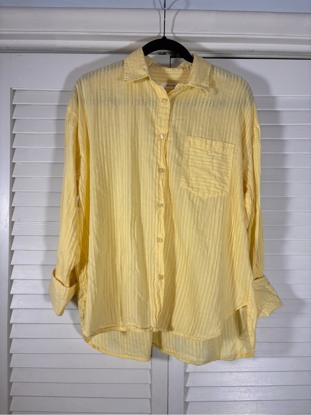 MOD REF Women's Yellow Striped Cotton Button-Up Top Size Small